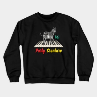 Prancing Zebra on Keyboard Black & White Party Theme Crewneck Sweatshirt